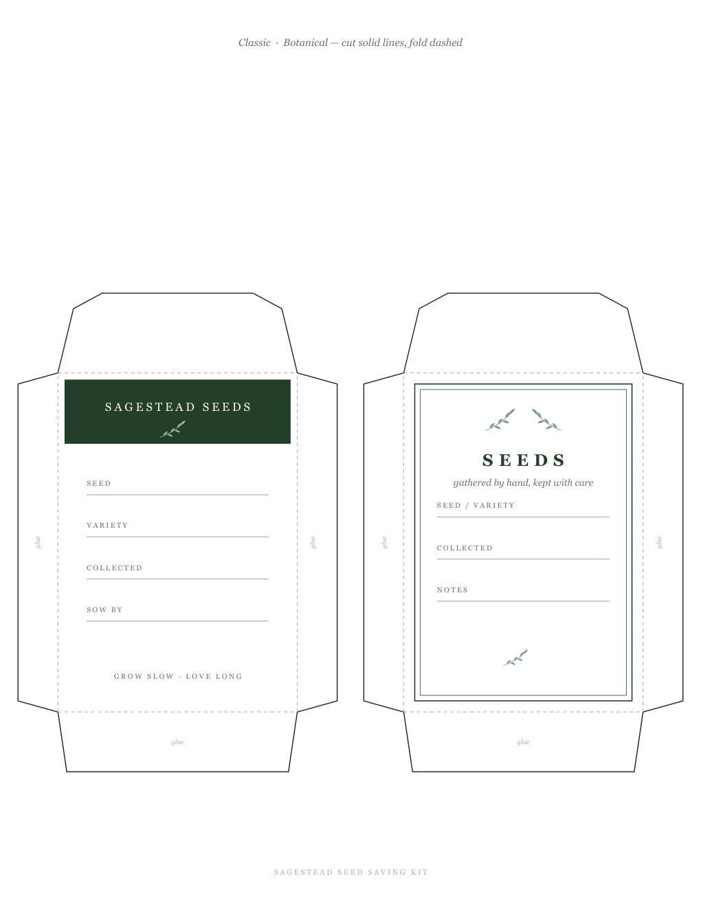Seed saving envelopes sheet