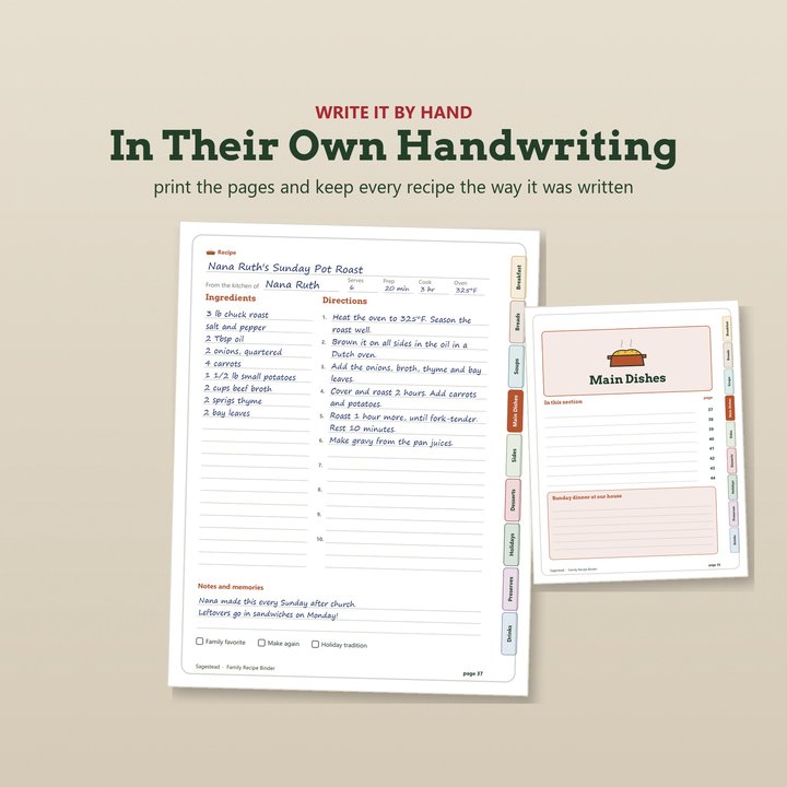 A page from inside Family Recipe Binder