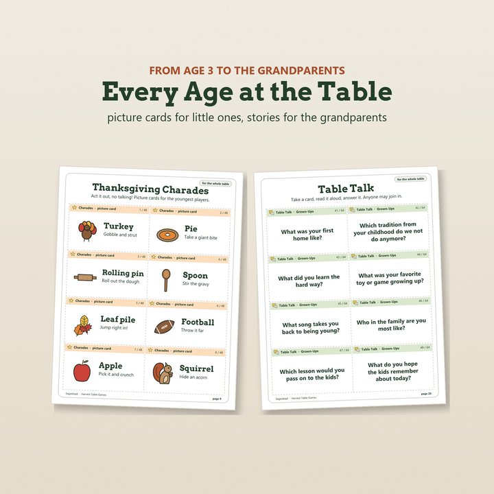 A page from inside Harvest Table Games