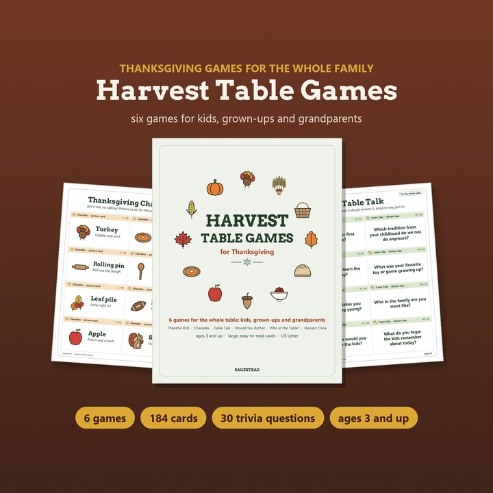 Harvest Table Games: printable Thanksgiving charades, table talk cards and trivia for the whole family