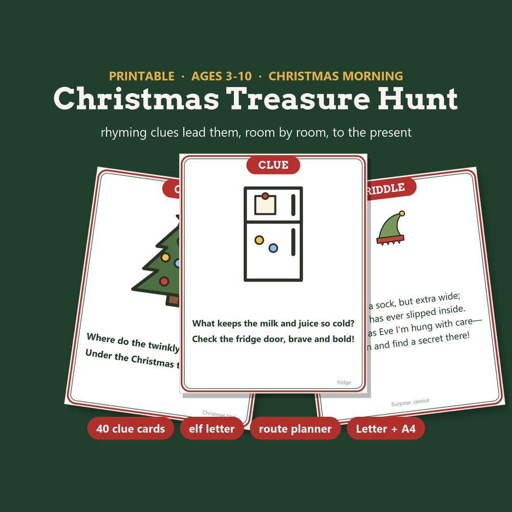 The Sagestead Christmas Treasure Hunt: rhyming clue cards that lead children room by room to the present